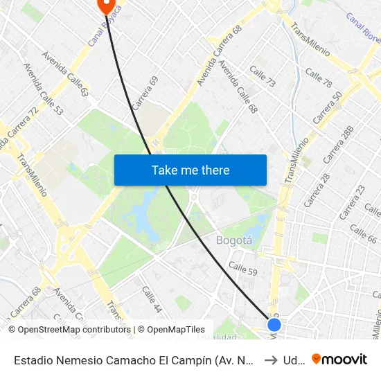 Estadio Nemesio Camacho El Campín (Av. NQS - Cl 53) to Udca map