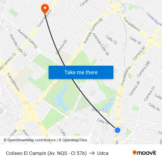 Coliseo El Campín (Av. NQS - Cl 57b) to Udca map