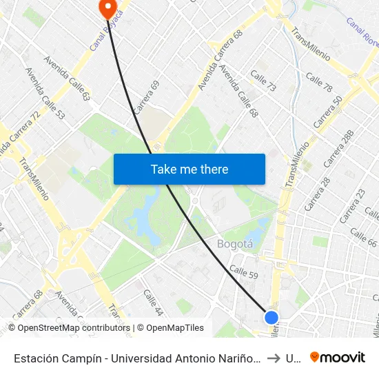 Estación Campín - Universidad Antonio Nariño (Av. NQS - Cl 53a Bis) to Udca map