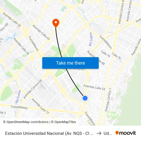 Estación Universidad Nacional (Av. NQS - Cl 45) to Udca map