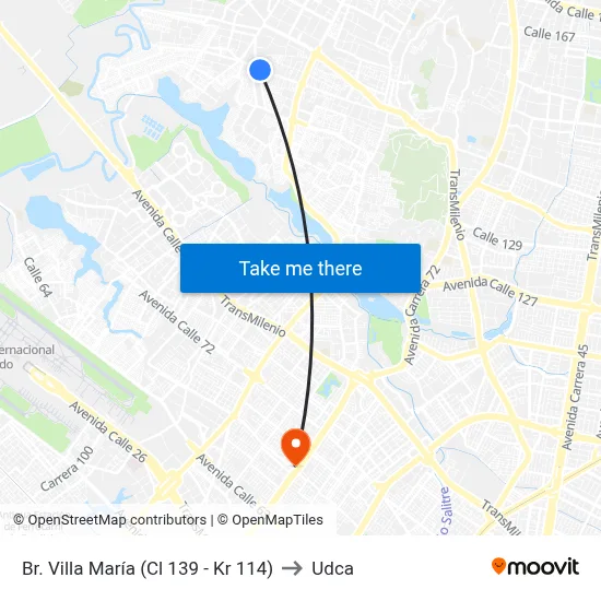 Br. Villa María (Cl 139 - Kr 114) to Udca map