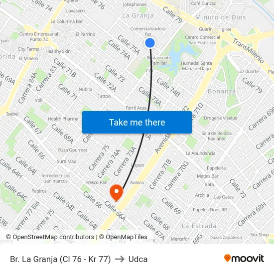 Br. La Granja (Cl 76 - Kr 77) to Udca map