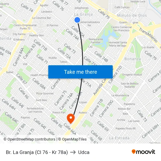 Br. La Granja (Cl 76 - Kr 78a) to Udca map