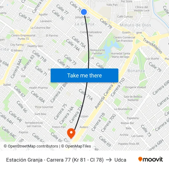 Estación Granja - Carrera 77 (Kr 81 - Cl 78) to Udca map