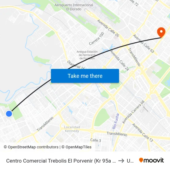 Centro Comercial Trebolis El Porvenir (Kr 95a - Cl 49c Sur) to Udca map
