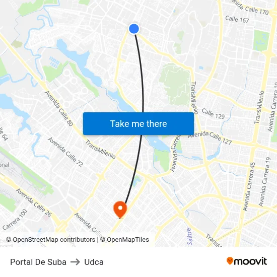 Portal De Suba to Udca map