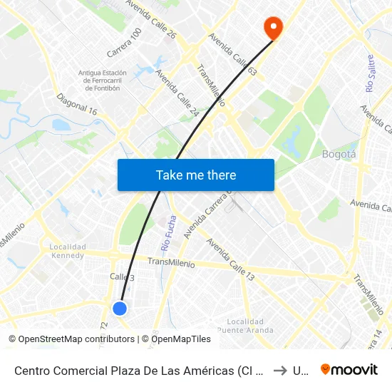 Centro Comercial Plaza De Las Américas (Cl 8 Sur - Kr 71a) to Udca map