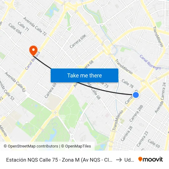 Estación NQS Calle 75 - Zona M (Av NQS - Cl 76) to Udca map