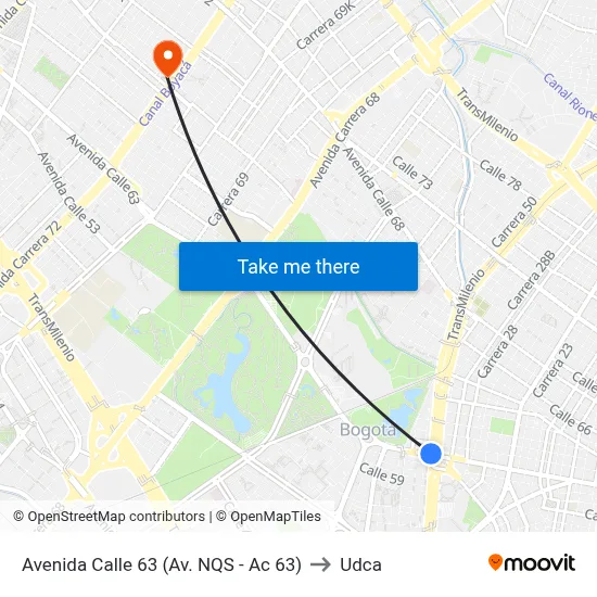 Avenida Calle 63 (Av. NQS - Ac 63) to Udca map