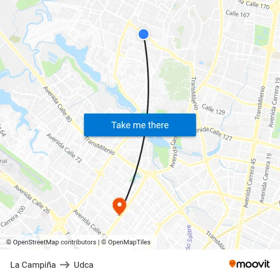La Campiña to Udca map