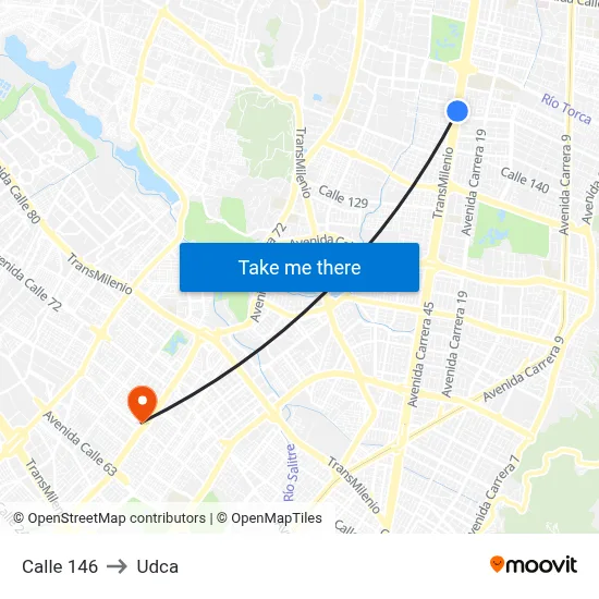 Calle 146 to Udca map