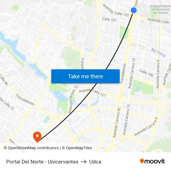 Portal Del Norte - Unicervantes to Udca map
