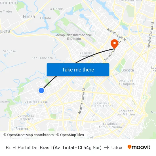 Br. El Portal Del Brasil (Av. Tintal - Cl 54g Sur) to Udca map