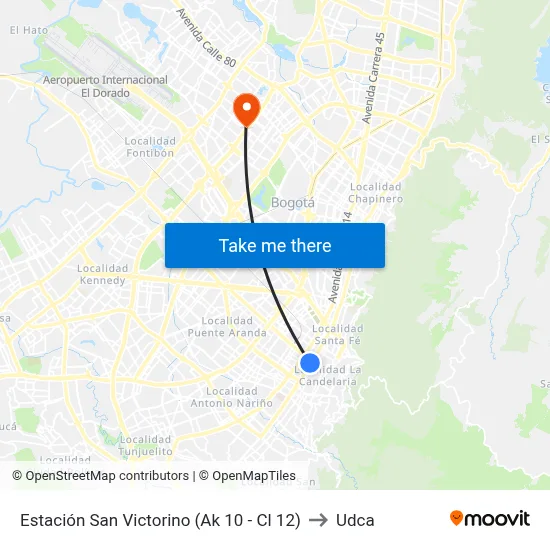 Estación San Victorino (Ak 10 - Cl 12) to Udca map