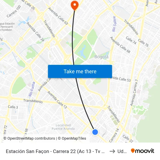 Estación San Façon - Carrera 22 (Ac 13 - Tv 22) to Udca map