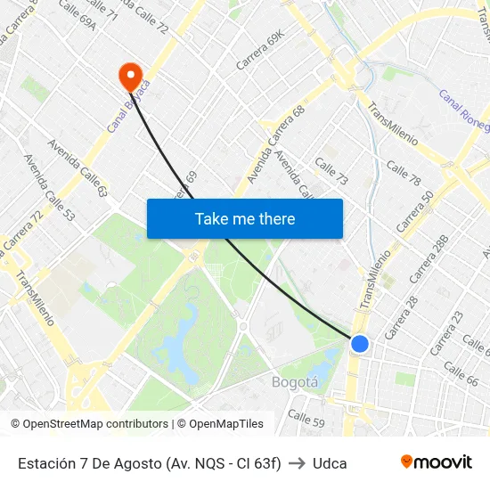 Estación 7 De Agosto (Av. NQS - Cl 63f) to Udca map