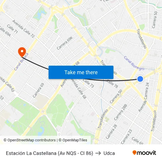 Estación La Castellana (Av NQS - Cl 86) to Udca map