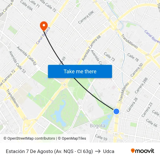 Estación 7 De Agosto (Av. NQS - Cl 63g) to Udca map