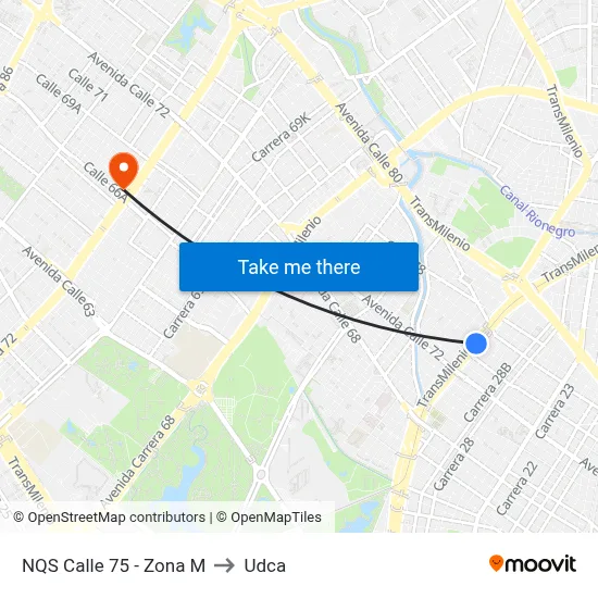 NQS Calle 75 - Zona M to Udca map