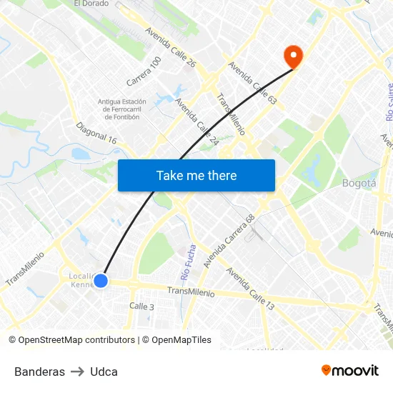 Banderas to Udca map