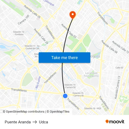 Puente Aranda to Udca map