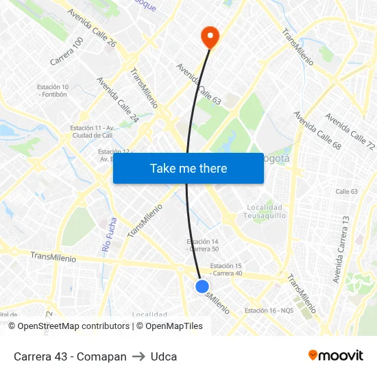 Carrera 43 - Comapan to Udca map