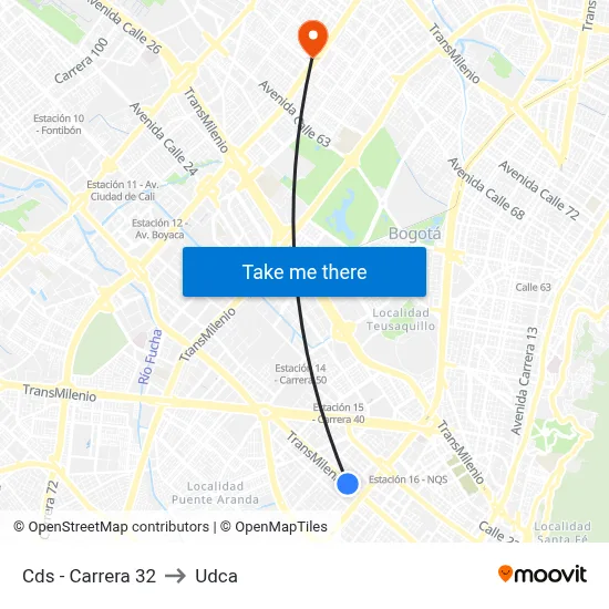 Cds - Carrera 32 to Udca map