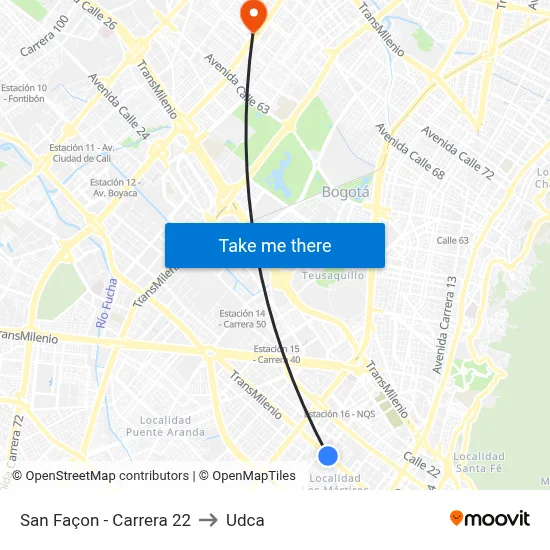 San Façon - Carrera 22 to Udca map