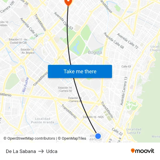 De La Sabana to Udca map