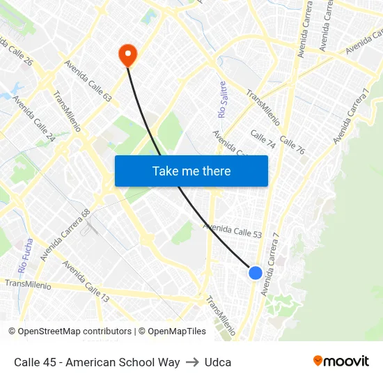 Calle 45 - American School Way to Udca map