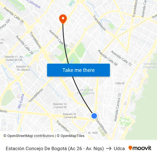 Estación Concejo De Bogotá (Ac 26 - Av. Nqs) to Udca map