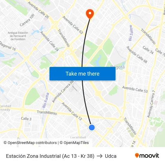 Estación Zona Industrial (Ac 13 - Kr 38) to Udca map