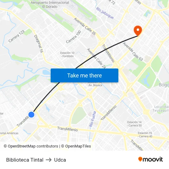 Biblioteca Tintal to Udca map