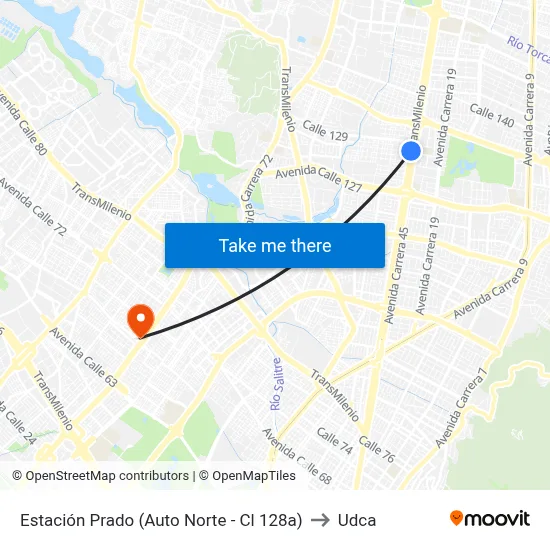 Estación Prado (Auto Norte - Cl 128a) to Udca map