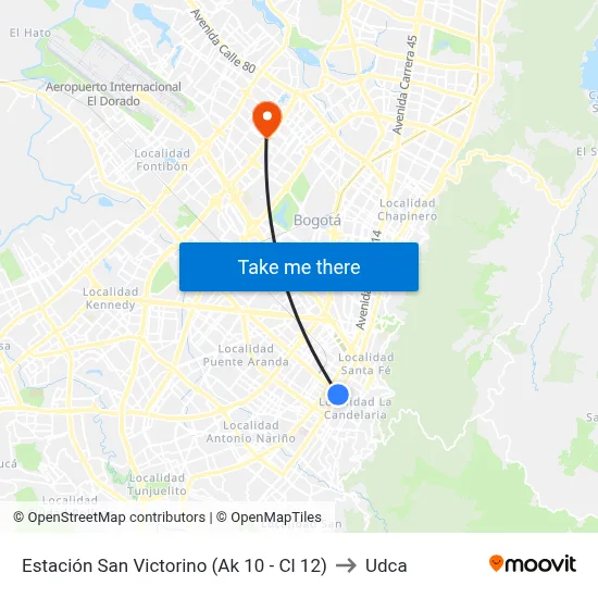 Estación San Victorino (Ak 10 - Cl 12) to Udca map