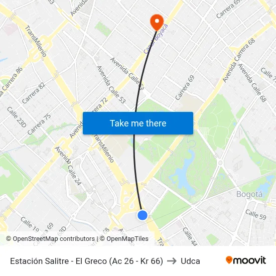 Estación Salitre - El Greco (Ac 26 - Kr 66) to Udca map