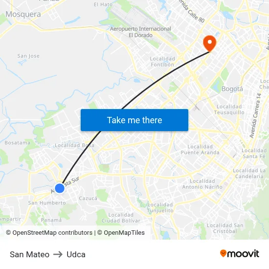 San Mateo to Udca map