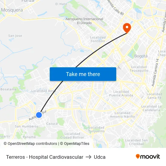 Terreros - Hospital Cardiovascular to Udca map