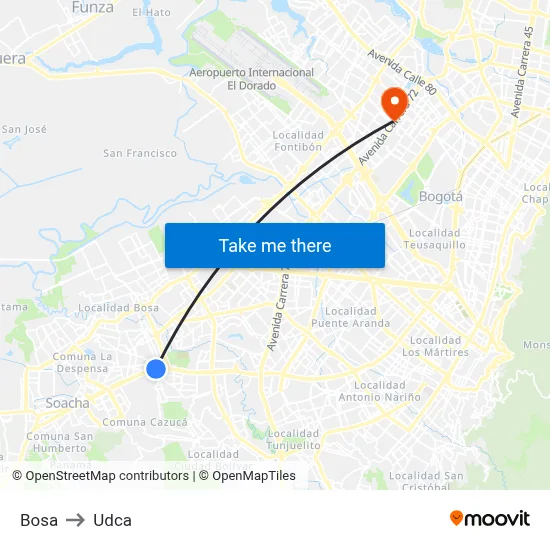 Bosa to Udca map