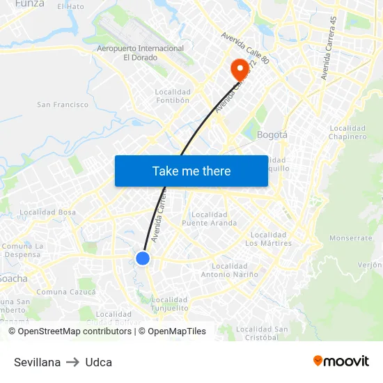 Sevillana to Udca map