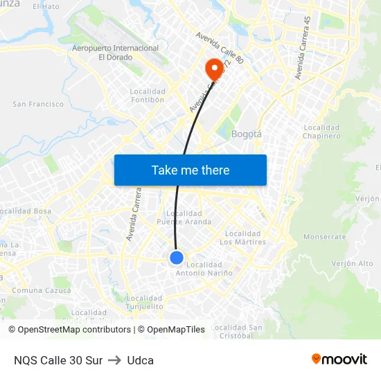 NQS Calle 30 Sur to Udca map