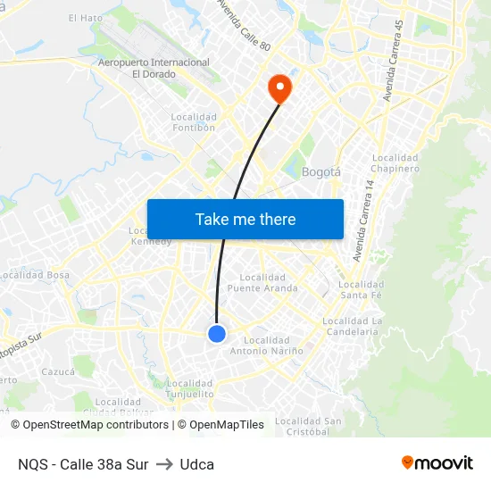 NQS - Calle 38a Sur to Udca map
