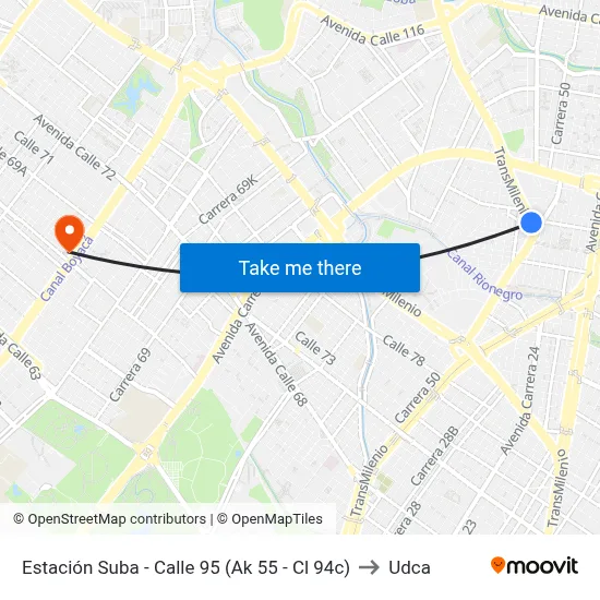 Estación Suba - Calle 95 (Ak 55 - Cl 94c) to Udca map