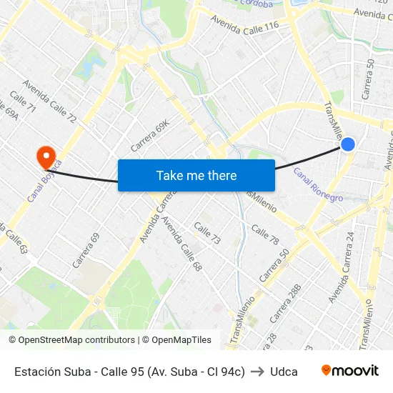 Estación Suba - Calle 95 (Av. Suba - Cl 94c) to Udca map