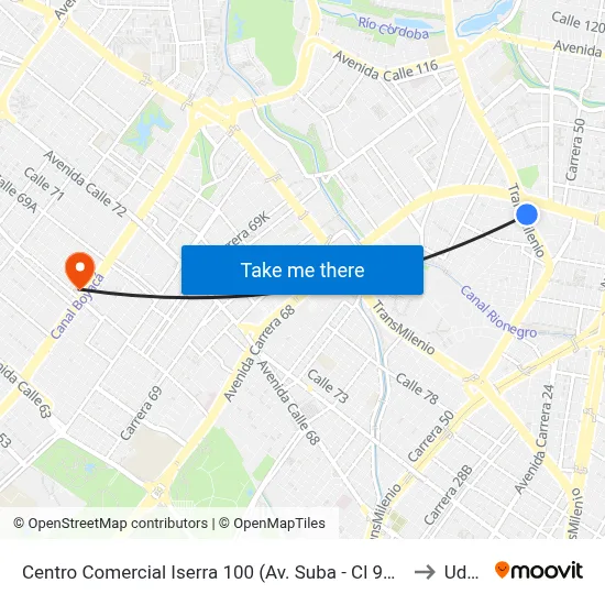 Centro Comercial Iserra 100 (Av. Suba - Cl 98a) to Udca map