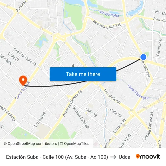 Estación Suba - Calle 100 (Av. Suba - Ac 100) to Udca map