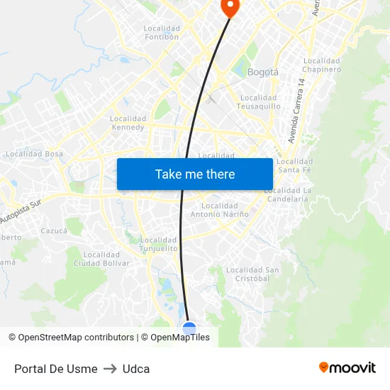 Portal De Usme to Udca map