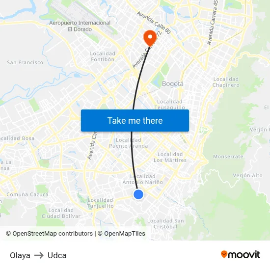 Olaya to Udca map
