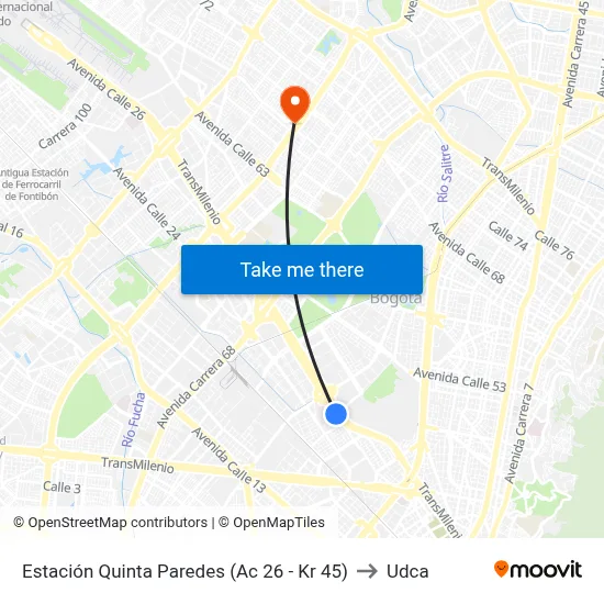 Estación Quinta Paredes (Ac 26 - Kr 45) to Udca map