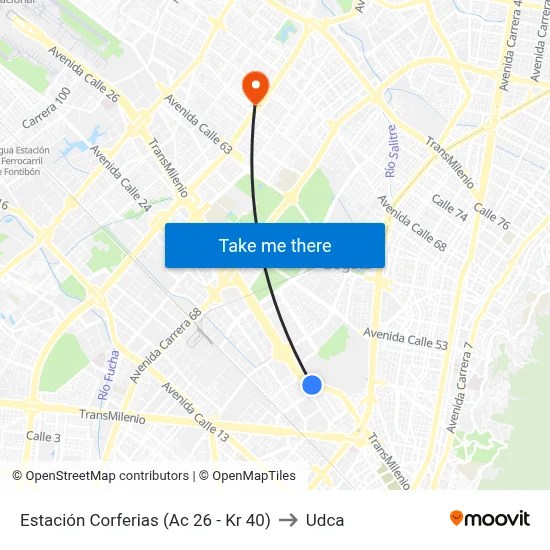 Estación Corferias (Ac 26 - Kr 40) to Udca map